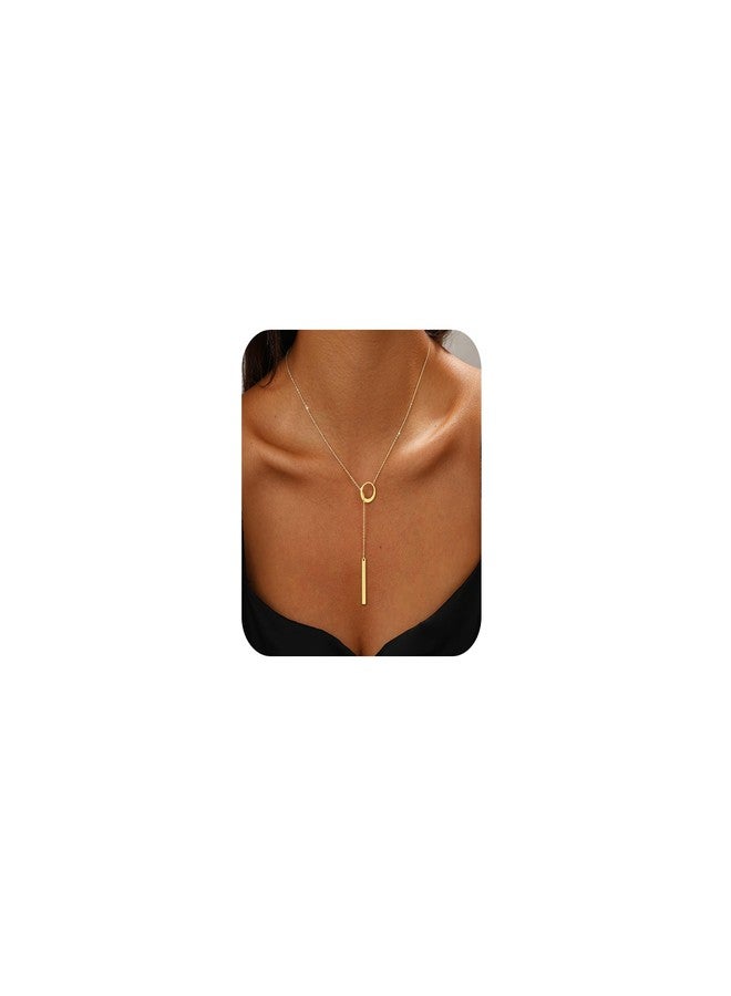 Hergory Lariat Gold Necklace for Women Trendy, Dainty 14k Gold Plated Drop Bar Pendant Lariat Y Shaped Long Necklaces Fashion Jewelry for Women Gift - Image 1